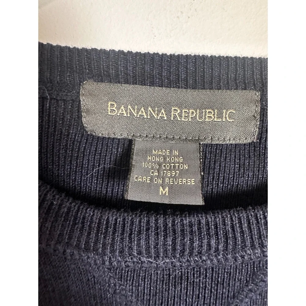 Banana Republic Mens Navy Blue 100% Cotton Ribbed‎ Crewneck Sweater Medium